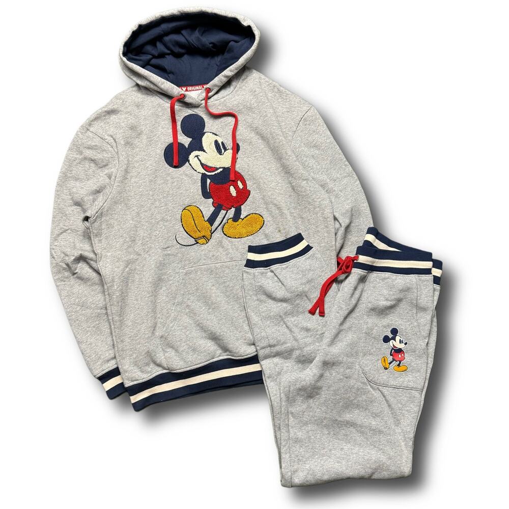 Disney Mickey Mouse Gray Navy Graphic Hoodie Sweat Suit Set